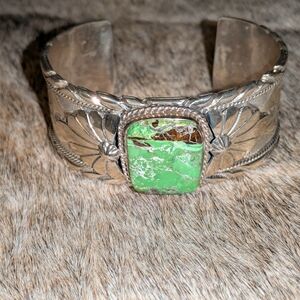Gaspeite And Sterling Silver Cuff